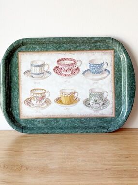 Vintage Wilscombe England Melamine Teacups Snack Tray Cottagecore Shabby Chic
